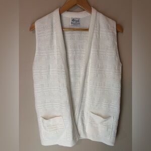 Vintage Milrank White Knit Open Front Cardigan Vest Casual Spring